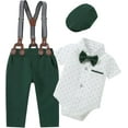 thumbnail image 1 of ZOEREA Baby Boy Suit Gentleman Outfit Clothes Infant Tuxedo Short Sleeve Dress Shirt+Suspender Pants+Bowtie+Hat 0-18M, 1 of 8