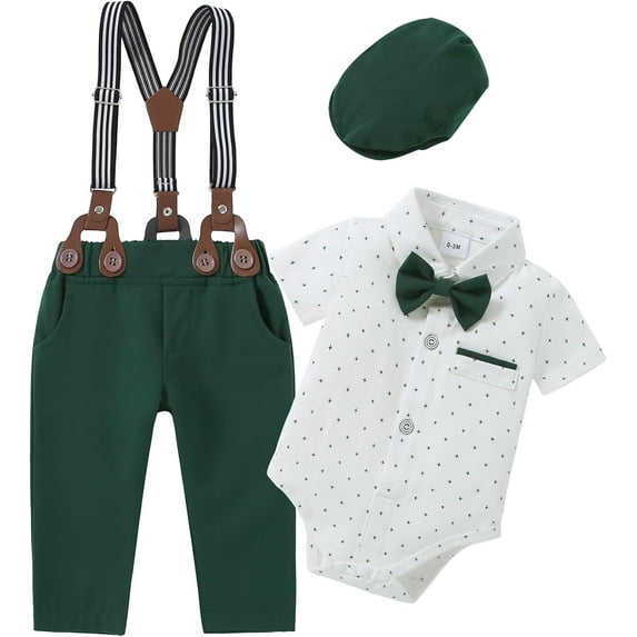 ZOEREA Baby Boy Suit Gentleman Outfit Clothes Infant Tuxedo Short Sleeve Dress Shirt+Suspender Pants+Bowtie+Hat 0-18M