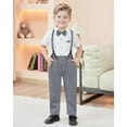 thumbnail image 1 of ZOEREA Boys Clothes Formal Suit Gentleman Wedding Outfit Short Sleeve Shirt with Bow Tie and Suspender Pants 2-10 Years, 1 of 7
