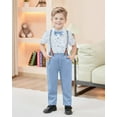 thumbnail image 1 of ZOEREA Boys Clothes Formal Suit Gentleman Wedding Outfit Short Sleeve Shirt with Bow Tie and Suspender Pants 2-10 Years, 1 of 8