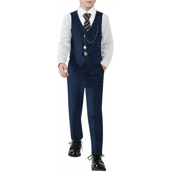 ZOEREA Boys Suit Formal Dress Clothes Big Boy Wedding Outfit Vest+Pants+Dress Shirt+Chain+Adjustable Tie 6-10Y