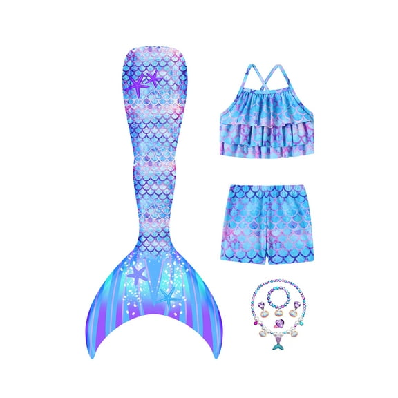 ZOEREA Girls Tankini Swimsuit 3 Piece Mermaid Bathing Suit Kids Ruffle Top with Shorts Fish Tail Set Swimwear 3-11 Years