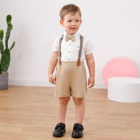 ZOEREA Toddler Baby Boy Clothes 1-5T Boy Gentleman Suit Short Sleeves Shirt Suspender Pants Bowtie Toddler Dress Boy Outfit