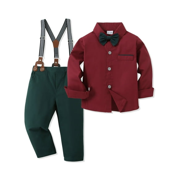 ZOEREA Toddler Baby Boy Clothes 1-5T Formal Suit Long Sleeves Shirt+Suspender Pants+Bowtie Toddler Boy Outfits