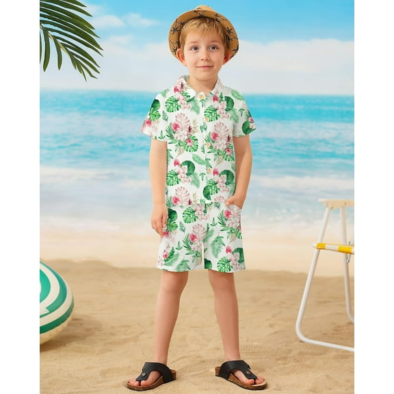 ZOEREA Toddler Baby Boy Clothes Hawaiian Outfit Shorts Sets Printed Button Down Shirt and Shorts Summer Beach Clothes 1-5T