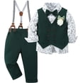 thumbnail image 1 of ZOEREA Toddler Baby Boy Clothes Suit Gentleman Wedding Outfits, Formal Dress Shirt+Bowtie+Vest+Boutonniere+Suspender Pants, 1 of 9