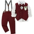 thumbnail image 1 of ZOEREA Toddler Baby Boy Clothes Suit Gentleman Wedding Outfits, Formal Dress Shirt+Bowtie+Vest+Boutonniere+Suspender Pants, 1 of 13