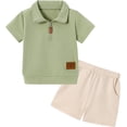 thumbnail image 1 of ZOEREA Toddler Baby Boy Clothes Summer Outfits Short Sleeve Solid Elastic Sweatshirt and Shorts 2 Piece Sweatsuit Set 1-5T, 1 of 6
