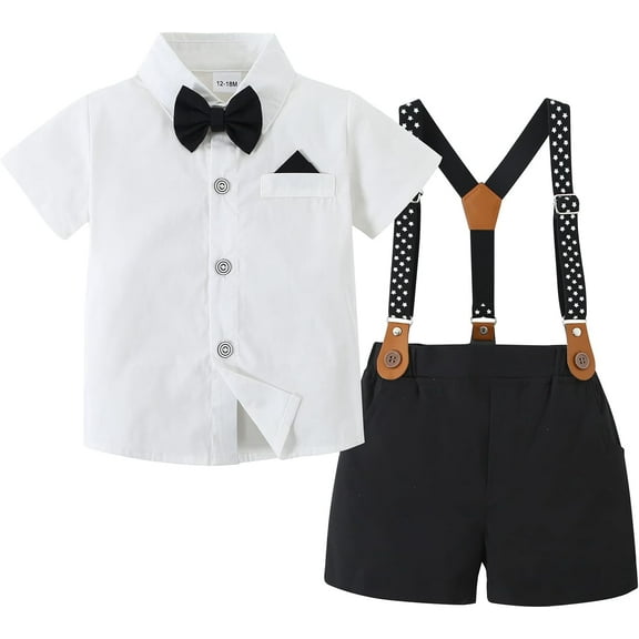 ZOEREA  Toddler Baby Boy Outfits Boys Gentleman Wedding Suits Set Summer Formal Short Shirt/Bowtie/Suspender 1-5T