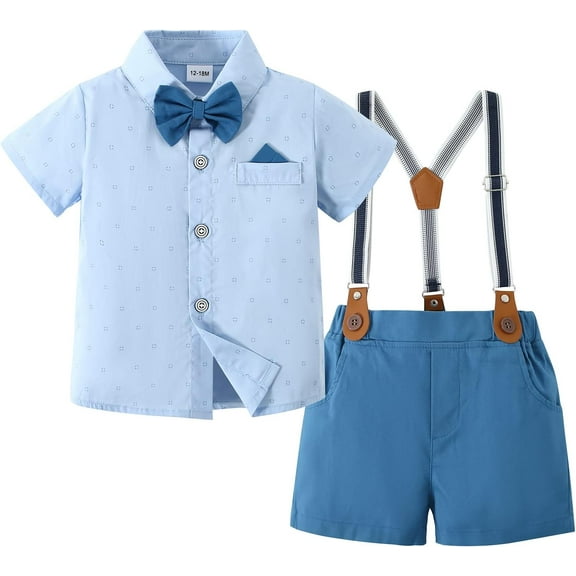 ZOEREA  Toddler Baby Boy Outfits Boys Gentleman Wedding Suits Set Summer Formal Short Shirt/Bowtie/Suspender 1-5T