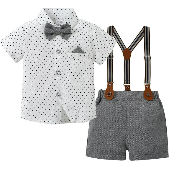 ZOEREA Toddler Baby Boy Outfits Boys Gentleman Wedding Suits Set Summer Formal Short Shirt/Bowtie/Suspender 1-5T