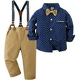 thumbnail image 1 of ZOEREA Toddler Baby Boy Suit Clothes Gentleman Wedding Outfits Long Sleeve Dress Shirt + Suspender Pants + Bowtie 1-5T, 1 of 5