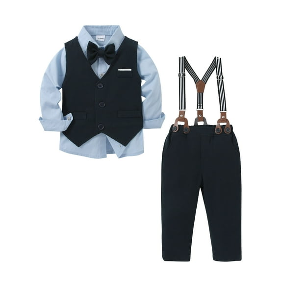 ZOEREA Toddler Baby Boy Suit Formal Wedding Outfits Gentleman Clothes Long Sleeve Shirt Suspender Pants Bowtie 1-5T