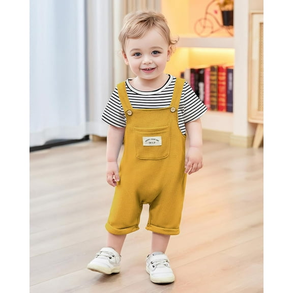 ZOEREA Toddler Baby Boys Clothes Summer Outfit Stripe T-Shirt and Shortall Romper Set Cute Jumpsuit Solid Color 6M-4T