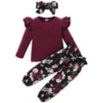 thumbnail image 1 of ZOEREA Toddler Baby Girl Clothes 3Pcs Long Sleeves Ruffle Dress Shirt Top Floral Pant Headband Set, 1 of 10