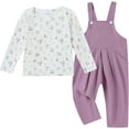 thumbnail image 1 of ZOEREA Toddler Girl Clothes 1-5T Baby Girl Outfits Fall Winter Stripe Floral Long Sleeve Top+Bib Overall Pants 2Pcs Clothing, 1 of 8