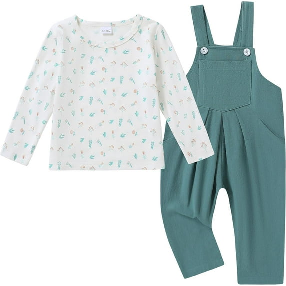 ZOEREA Toddler Girl Clothes 1-5T Baby Girl Outfits Fall Winter Stripe Floral Long Sleeve Top+Bib Overall Pants 2Pcs Clothing