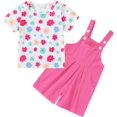 thumbnail image 1 of ZOEREA Toddler Girl Clothes, 2Pcs Baby Girl Outfits Spring/Summer Stripe/Floral T-Shirt+Bib Overall Shorts Clothing Set 1-5T, 1 of 8