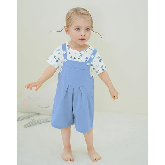 ZOEREA Toddler Girl Clothes, 2Pcs Baby Girl Outfits Spring/Summer Stripe/Floral T-Shirt Bib Overall Shorts Clothing Set 1-5T