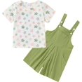 thumbnail image 1 of ZOEREA Toddler Girl Clothes, 2Pcs Baby Girl Outfits Spring/Summer Stripe/Floral T-Shirt+Bib Overall Shorts Clothing Set 1-5T, 1 of 7