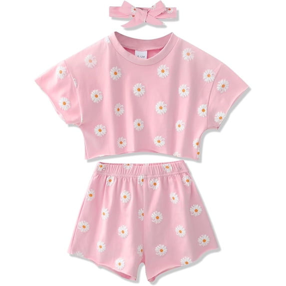 ZOEREA Toddler Girl Clothes Baby Girls Outfits 6M-5T Summer Floral Print Shirt+Shorts+Headband 3pcs Baby Clothing