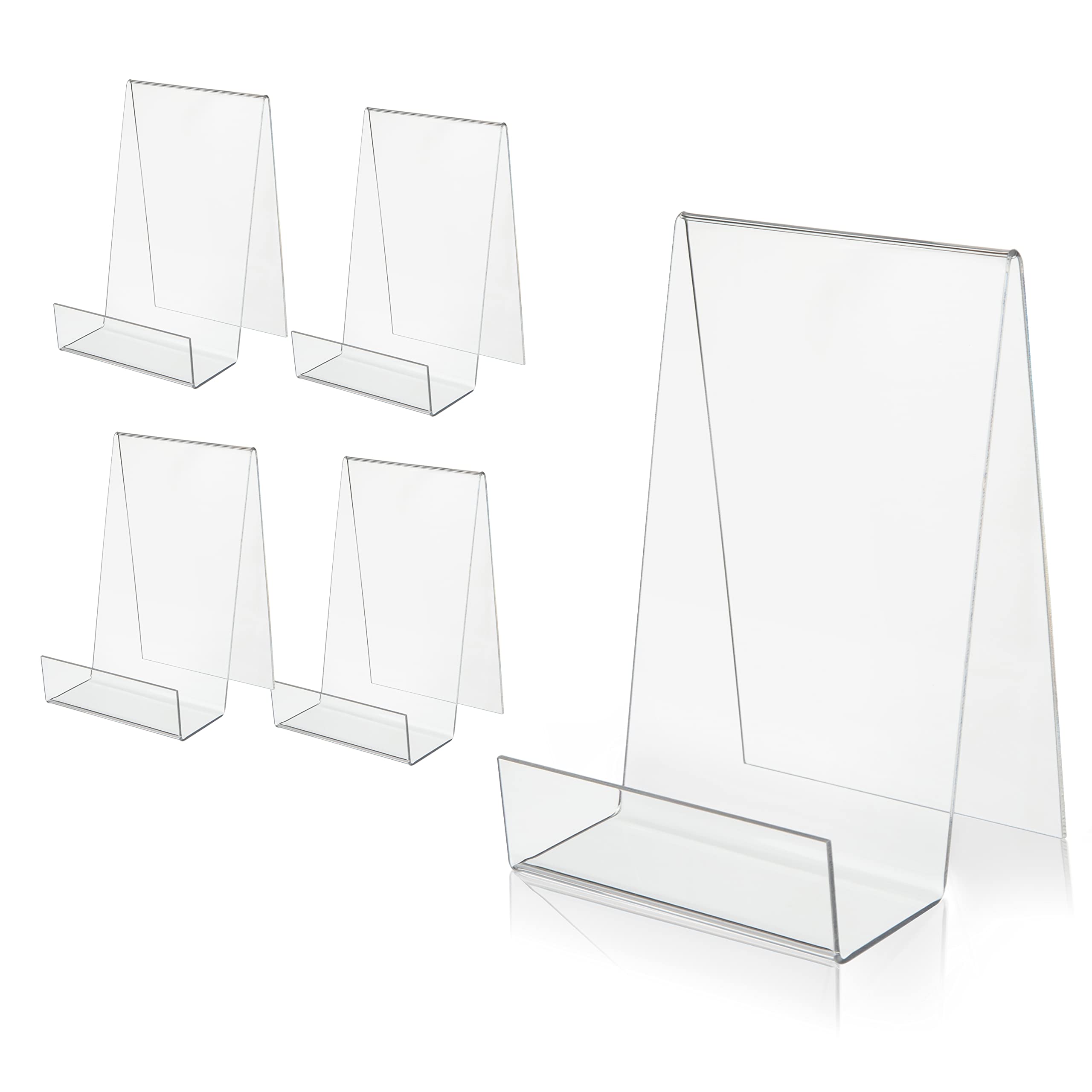 ZOEY Acrylic Book Stand with Ledge Clear Display Easels Plate 5 Pack