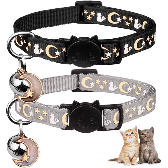 ZOEZOE 2PCS Breakaway Cat Collars with Bell Cute Kitty Glow in The Dark Adjustable Kitten Collars
