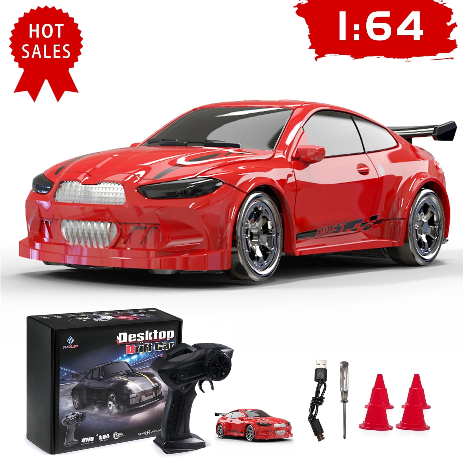 ZOGYMOZ Mini RC Car for Kids, 1:64 Drift RC Cars, 2.4GHz 4WD Remote Control Cars, Kids Toys for Boys, Red