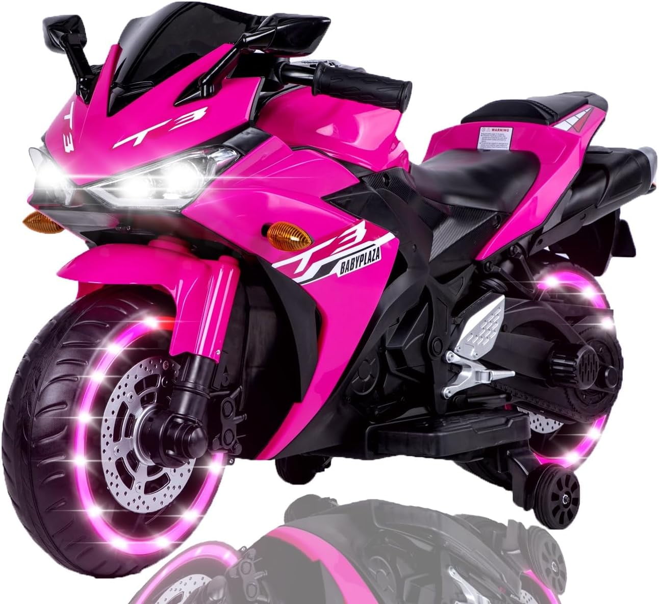 ZOGYMOZ Kids Motorcycle,12V Kids Electric Motorcycle with Training Wheels,Ride On Motorbike, Speed by Hand, Music Function, Max Load 88LB (Pink)