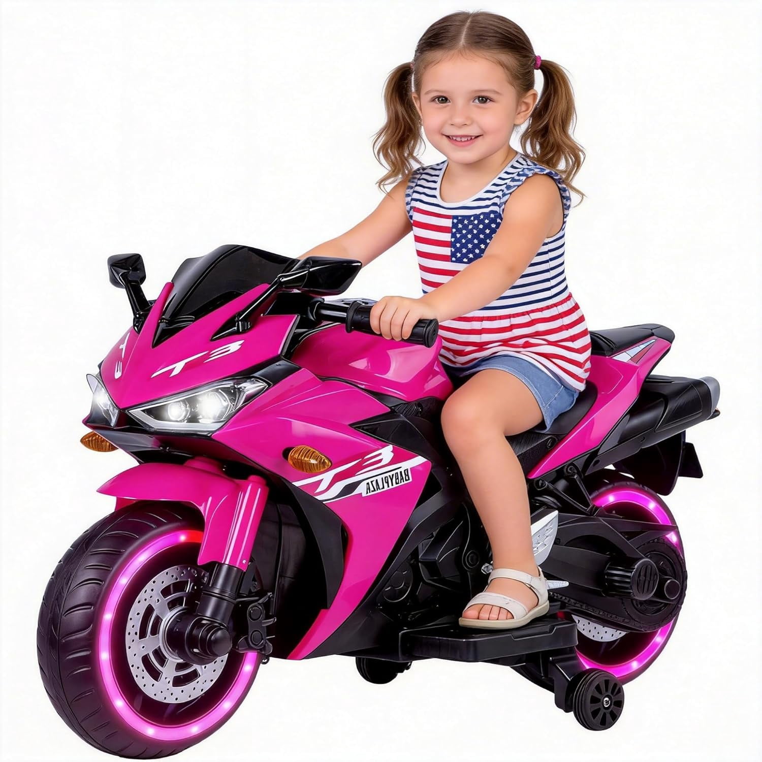 ZOGYMOZ Kids Motorcycle,12V Kids Electric Motorcycle with Training Wheels,Ride On Motorbike, Speed by Hand, Music Function, Max Load 88LB (Pink)