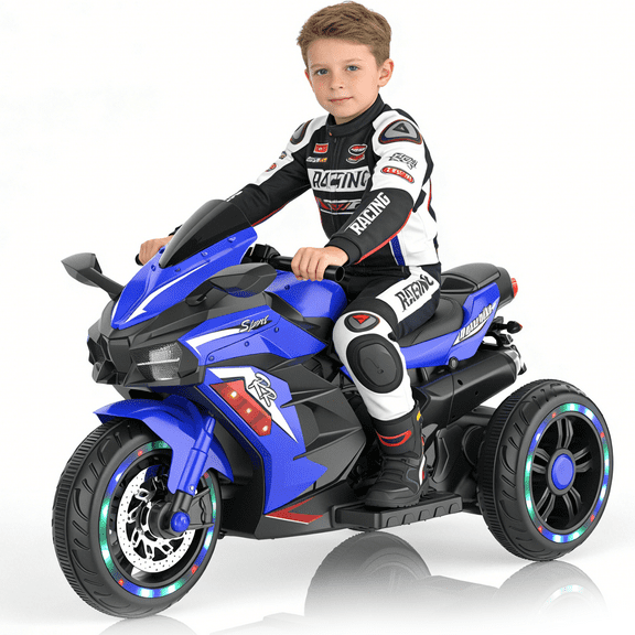 Zogymoz 12V Electric Motorcycle for Kids, Powered Ride on Motorcycle with LED Lights, Bluetooth Music