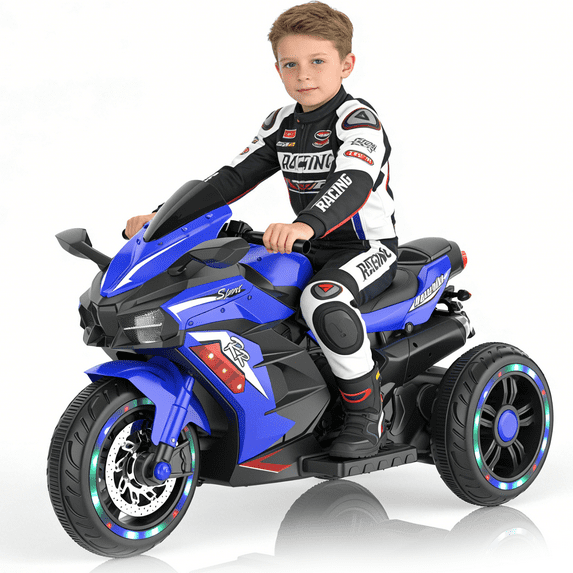 Zogymoz 12V Electric Motorcycle for Kids, Powered Ride on Motorcycle with LED Lights, Bluetooth Music