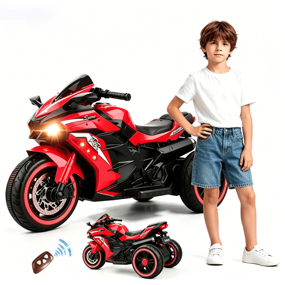 Zogymoz 12V Kids Motorcycle with Remote control, Ride on Motorcycle for Kids, Battery Powered Motorcycle Toy with Bluetooth, Music, Light