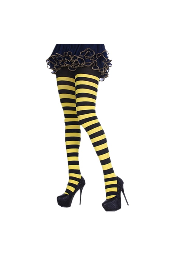 Women Wide Horizontal Contrast Striped Tights Holiday Opaque Microfiber Stockings Hosiery Footed Pantyhose Clubwear