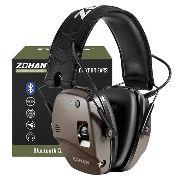 ZOHAN 035 Bluetooth 5.4 Shooting Ear Protection Earmuff, Active Noise Canceling, Hearing Protection with Sound Amplification, Ideal Gun Range Ear Protection Headphones for Hunting-Brown