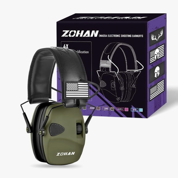 ZOHAN EM054 Electronic Shooting Ear Protection with 4X Sound Amplification, Ear Protection Muffs for Gun Range, NRR 23db Noise Reduction Hearing Protection Headphones-Green