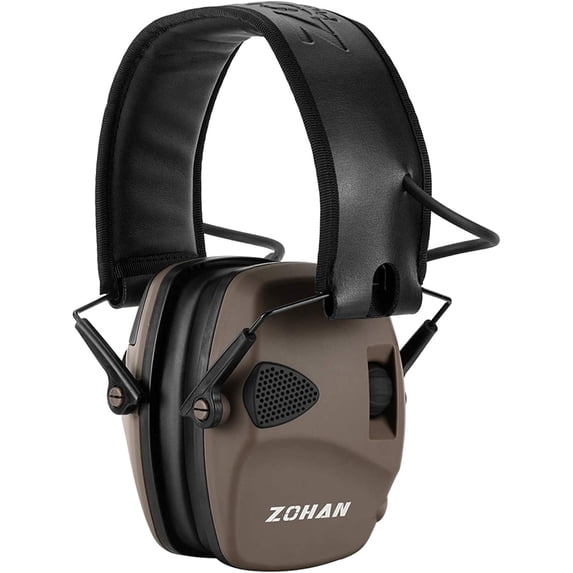 ZOHAN EM054 Electronic Shooting Ear Protection with 4X Sound Amplification, Slim Active Noise Reduction Earmuffs for Gun Range,Hunting - Brown