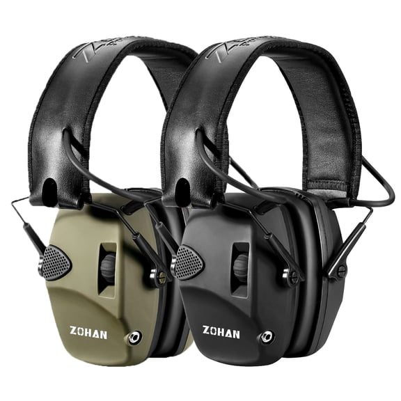 ZOHAN EM054 Electronic Shooting Ear Protection with 4X Sound Amplification 2 Pack,Slim Active Noise Reduction Earmuffs for Gun Range,Hunting - Green + Black