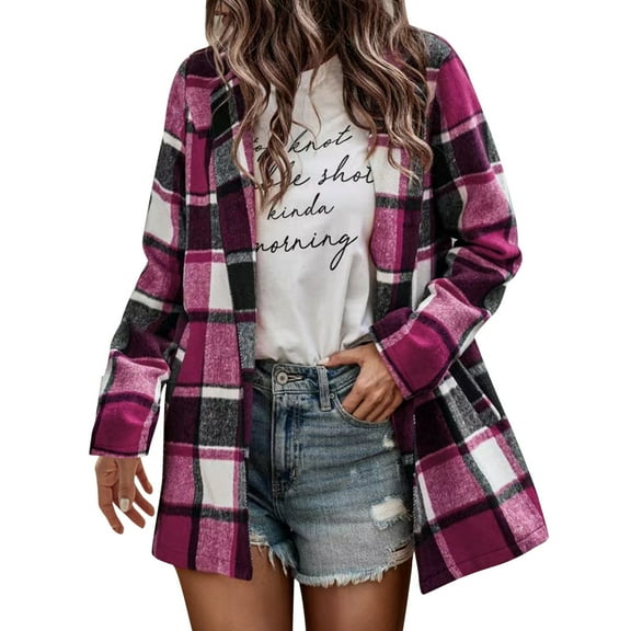 ZOHIUM Blouses for Women Business Casual Women's Flannel Tops Shirts Raglan Long Sleeve Button Down Shirts Blouse Cardigan Jacket Summer Blouse (Hot Pink,XXXL)