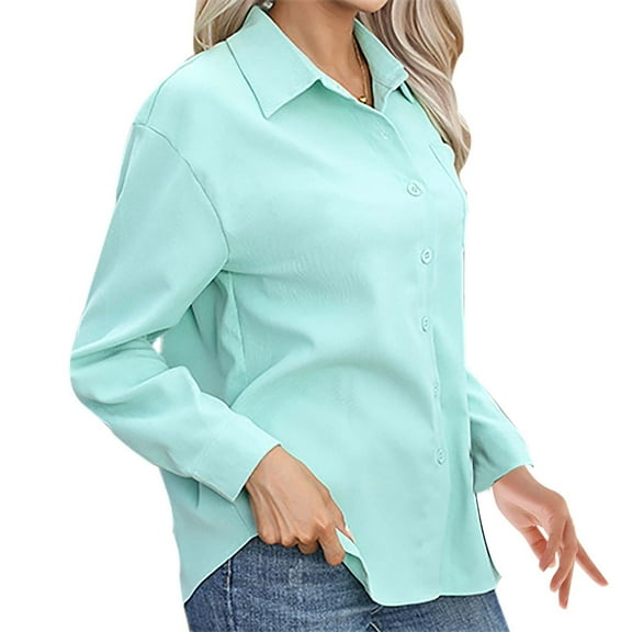 ZOHIUM Blouses for Women Dressy Casual Button Down Shirts for Women Long Sleeve Slim Fit Blouses Casual Business Tops with Pocket Womens Work Tops Women's Clothing (Mint Green,XXL)