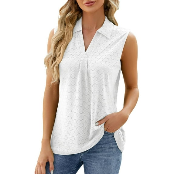 ZOHIUM Boho Tops for Women Tshirts Tank Tops for Women Lapel V Neck Splicing Sleeveless Vest Solid Color Casual Loose Dressy Fashion Summer 2024 Womens Work Tops Tshirts (White,XXL)