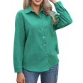 thumbnail image 1 of ZOHIUM Business Casual Outfits for Women Button Down Shirts for Women Long Sleeve Slim Fit Blouses Casual Business Tops with Pocket Short Sleeve Blouses for Women Button Up Shirt Women (Green,M), 1 of 5