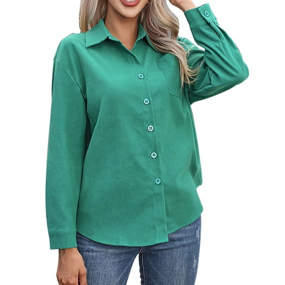 ZOHIUM Business Casual Outfits for Women Button Down Shirts for Women Long Sleeve Slim Fit Blouses Casual Business Tops with Pocket Short Sleeve Blouses for Women Button Up Shirt Women (Green,M)