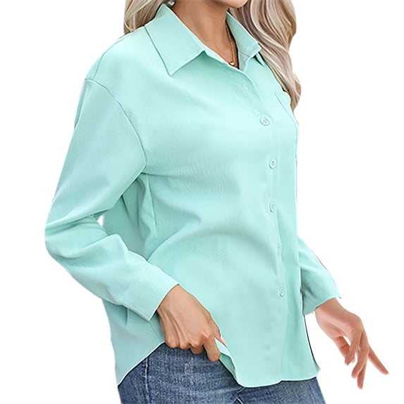 ZOHIUM Business Casual Tops for Women Button Down Shirts for Women Long Sleeve Slim Fit Blouses Casual Business Tops with Pocket Short Sleeve Blouses for Women Womens Fashion (Mint Green,XL)