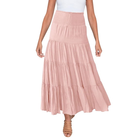 ZOHIUM Casual Skirts for Women Skirts for Women Trendy Summer Women's Summer Elastic High Waist Boho Maxi Skirt Casual Drawstring A Line Long Skirt Women's Skirts (Pink,S)
