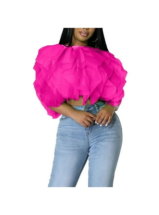 トップス crayme,Petal Tulle Tops Tulle Ruffle Top