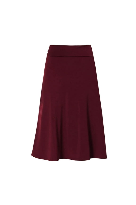 Circle Skirt Skirts Women's Summer Casual High Waisted Soft A Line Skirt With Solid Color Knee Length Skirt Skirts Skater Skirt (Red,L)