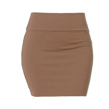 ZOHIUM Faldas De Mujer Elegantes Knee Length Skirts for Women Women's Solid Color High Waisted Classic Elastic Short Knee Skirt Summer Skirts Denim Skirt (Coffee,M)