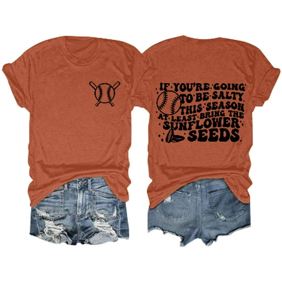 ZOHIUM Women's T Shirts Women's Baseball Print Loose T Shirt Short Sleeve Top Women's Clothes Summer Clothes for Women Women's Dressy Summer Tops (Orange,L)