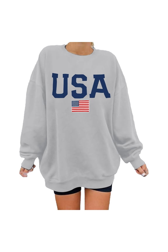 Oversized Sweatshirt for Women Oversized Usa Sweatshirt Women's Long Sleeve Casual Pullover Sweatshirts Hoodies Sudaderas Para Mujer (Gray,XL)